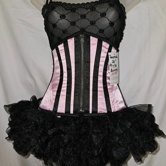 SALE! XS Tight Lacing Under Bust Steel Boned Corset ZIP PINK - Picture 1 of 16